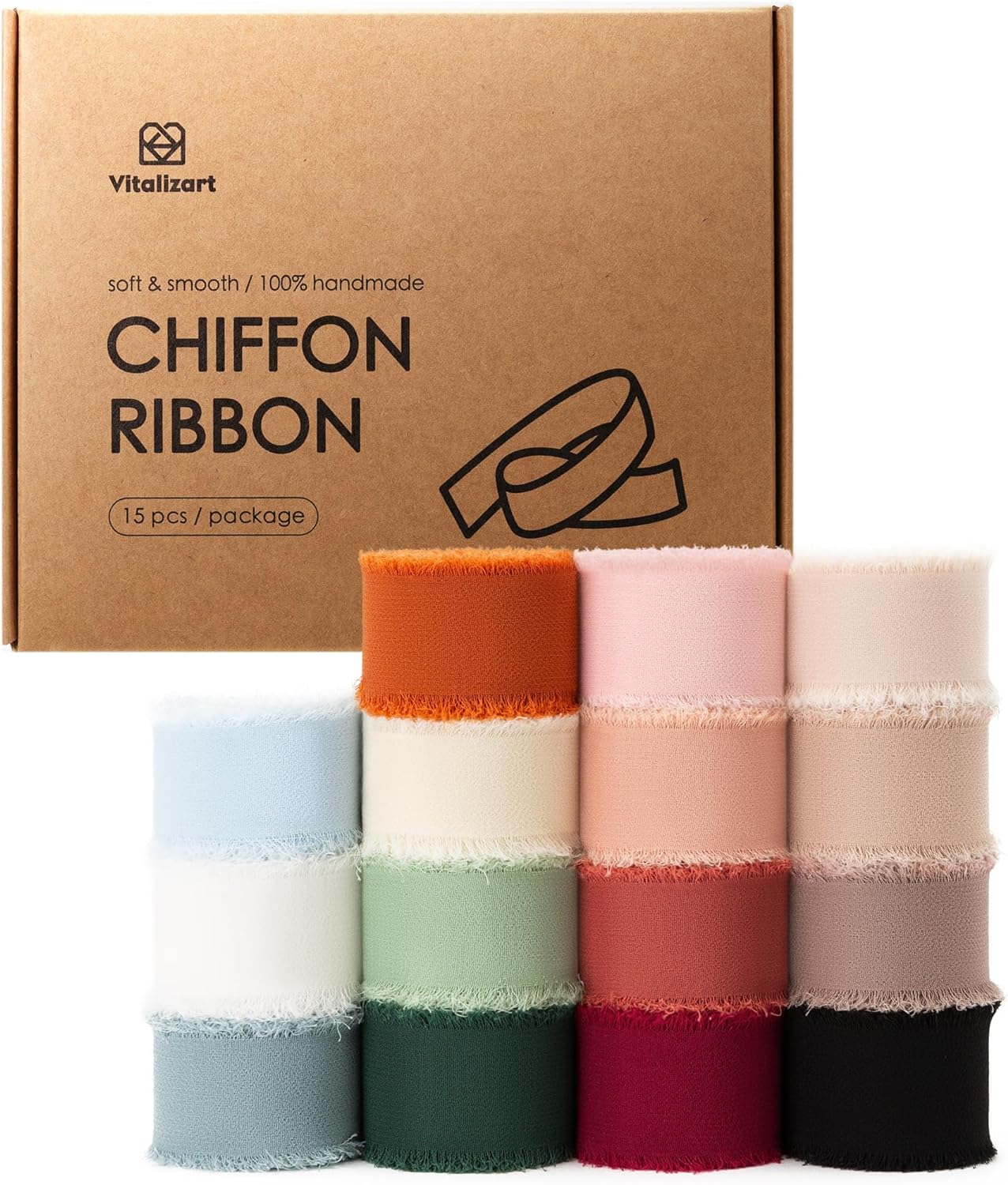 vitalizart 1 x 75yd chiffon silk ribbon mixed color ribbons set 5 yd x 15 rolls fringe fabric eco friendly for wedding i