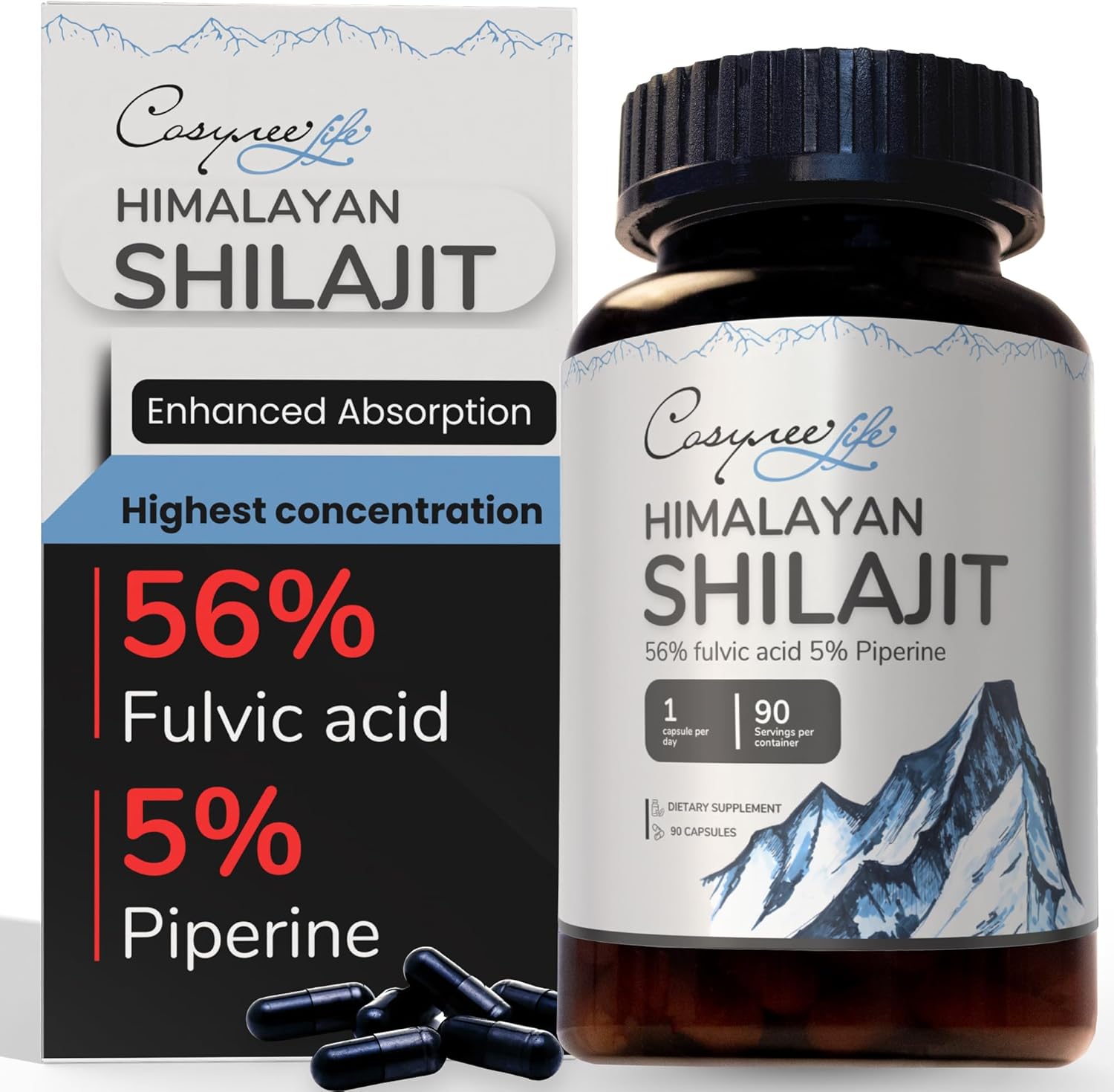 shilajit pure himalayan natural organic 90 count 5 piperine 56 fulvic acid for maximum potency 85 trace minerals metabol