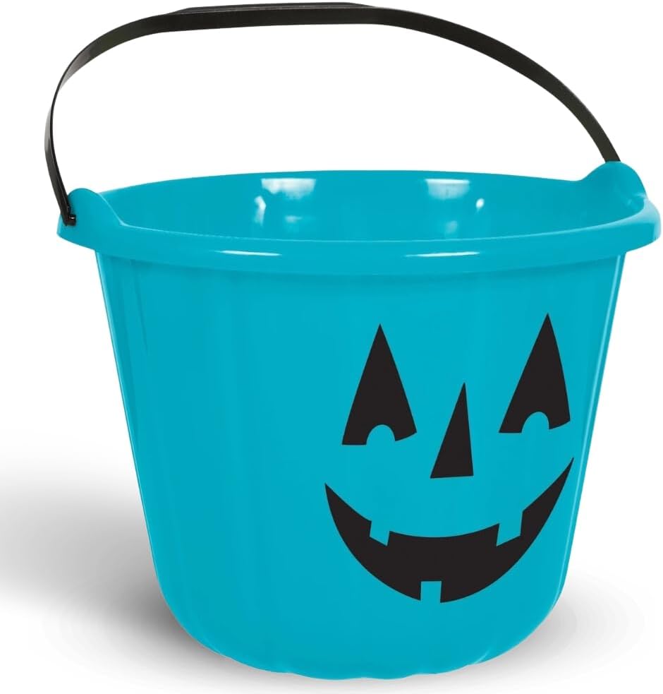 Amscan Teal Pumpkin Bucket - 6.8 x 8.8 | Plastic Halloween Candy Holder, Eco-Friendly, Unique Design for Trick-or-Treating and Fall Decor