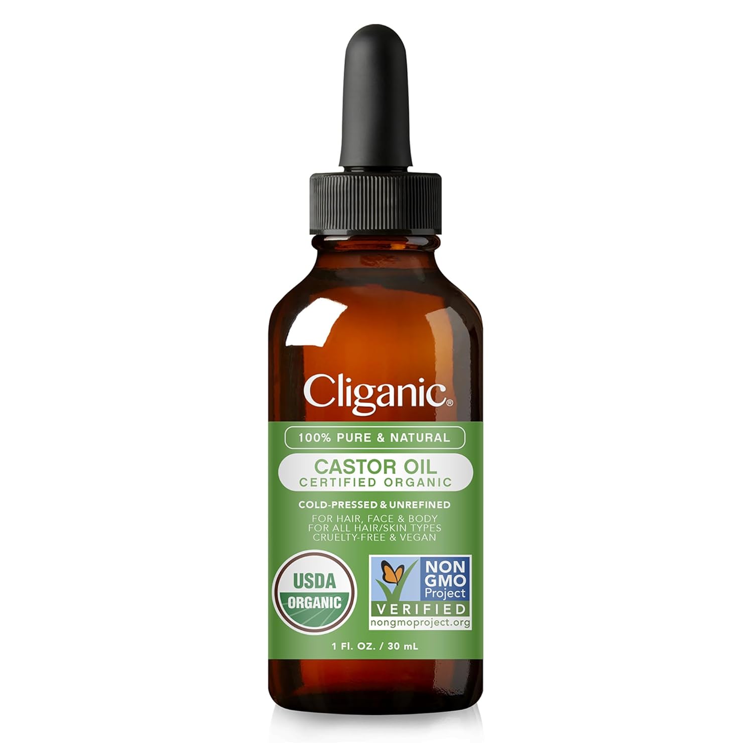 Cliganic Organic Castor Oil, 100% Pure (1oz with Eyelash Kit) - For Eyelashes, Eyebrows, Hair Skin