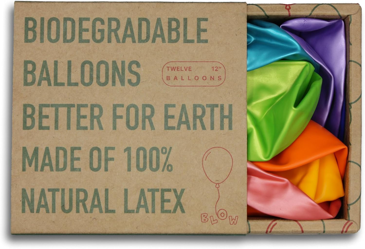 Assorted Eco-Friendly Biodegradable Party Balloons 100% Natural Latex 12 Count (MULTI-COLOR)