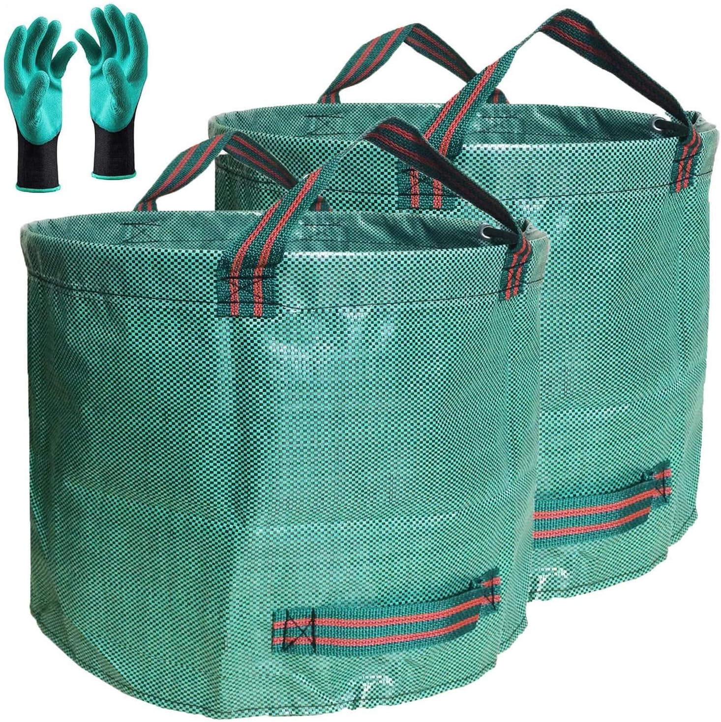 Standard 2-Pack 16 Gallon Yard Lawn Garden Bags (D18, H15 inch) with Gardening Gloves, Yard Waste Bags,Garden Debris Bag,Camping Trash Bags,Recycling Bag,Laundry Bag,Lawn Weeds Bag,Leaf Bags 4 handles