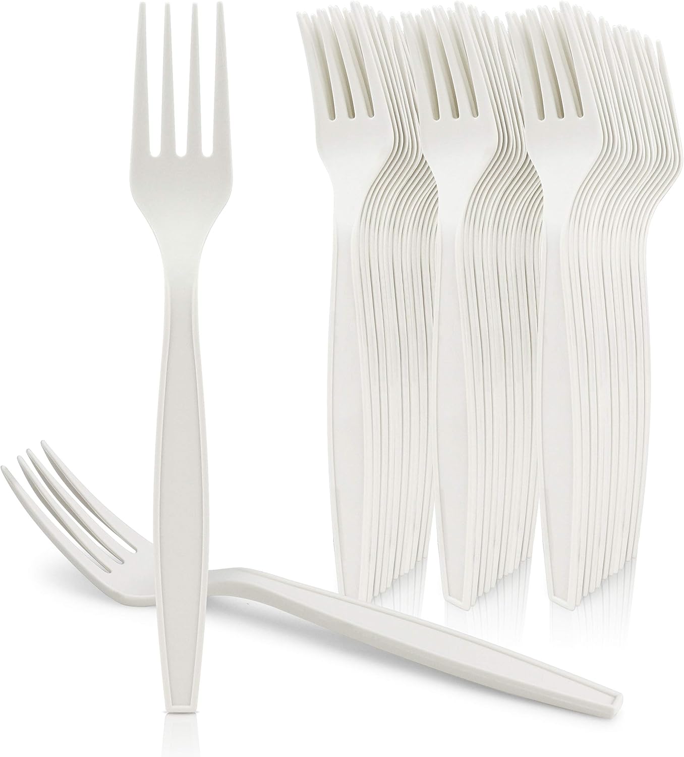 [50 Pack] HeloGreen Eco-Friendly Cornstarch 7 Disposable Forks: Heavyweight Heavy Duty Elegant Alternative To Plastic Forks, Plasticware Utensils Cutlery for Party Supplies, Wedding - Ivory