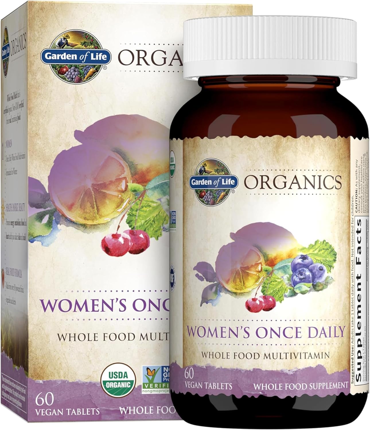 Garden of Life Organics Multivitamin for Women - Womens Once Daily Multi - Whole Food Multi with Iron, Biotin, Vegan Organic Womens Multivitamin for Health, Energy Hair Skin and Nails, 60 Tablets