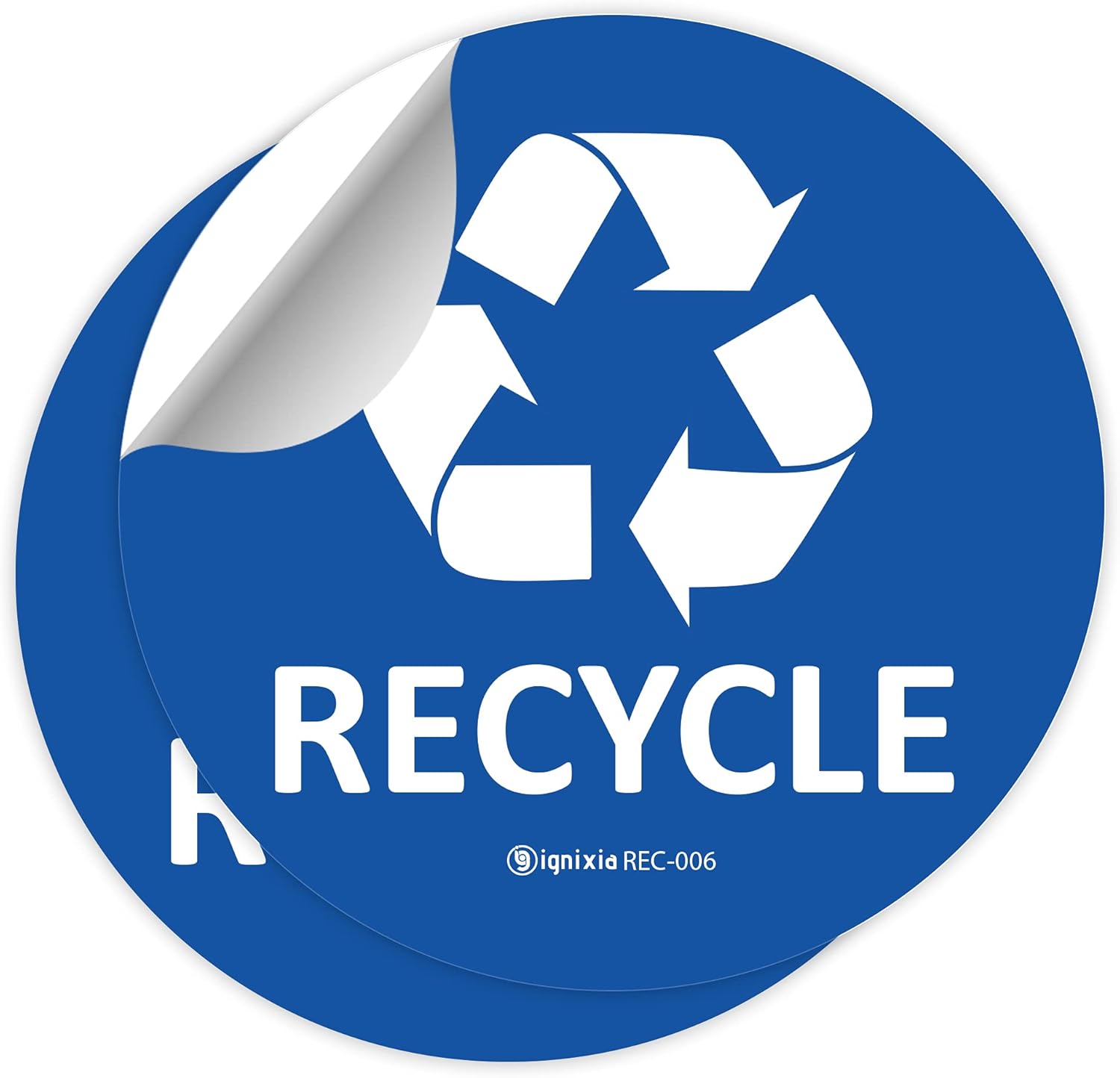 IGNIXIA Recycle Stickers for Trash Can 6x6 Inches Large (Pack of 2) Recycle Stickers for Recycle Bins Waterproof UV Protected Recycling Stickers for Trash Can Indoor  Outdoor (Blue)